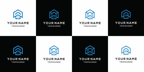 Set collection real estate minimalist icon home line art style
