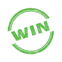 WIN text written on green grungy round stamp.