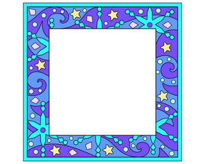 Winter wide square frame with snowflakes and stars - vector full color illustration. Frosty patterns - frame with place for your photo or text, copy space
