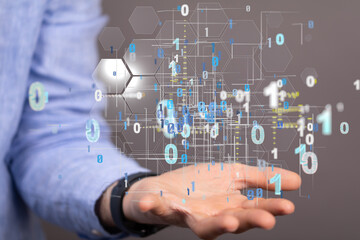 Digital cyberspace with particles and Digital data network connections concept.