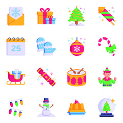 Fototapeta na wymiar Christmas Party Flat Icons Pack