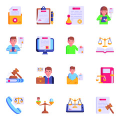 Pack of Law and Justice Flat Icons 

