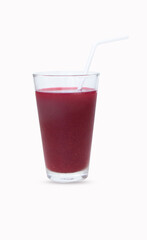 Beetroot (Garden beet, Common beet) juice smoothie purple in a tall glass and fresh organics beetroot for refreshing drinks concept. Healthy drink detox juice nutritious. Isolated on white background