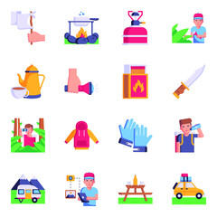 Premium Flat Icons of Vacations and Camping 

