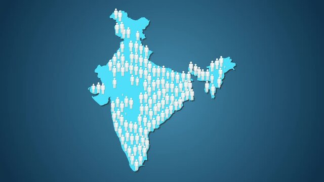Graphic animation - People symbols in shape of map of India , overpopulation concept