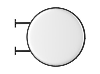 Double sided Back lit signage circular board, led glow advertising board, vinyl company sign on brick wall. 3d render illustration.