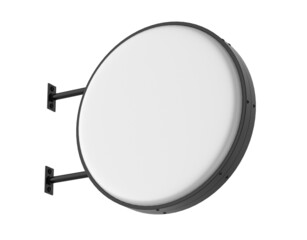 Double sided Back lit signage circular board, led glow advertising board, vinyl company sign on brick wall. 3d render illustration.