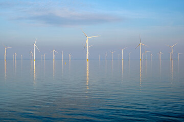 Windmills in the IJsselmeer at the Afsluitdijk in the Netherlands