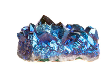 Macro mineral stone Titanium Quartz, Flame Aura Quartz on a white background