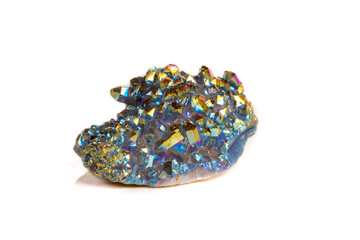 Macro mineral stone Titanium Quartz, Flame Aura Quartz on a white background