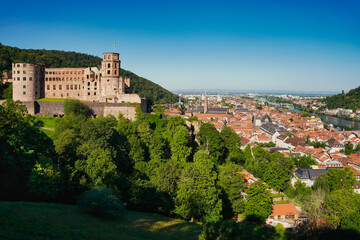 The historic city of Heidelberg with the castle and river Neckar. Germany.