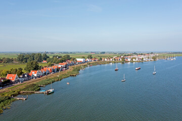 Fototapeta na wymiar Aerial from the traditional village Durgerdam in the Netherlands on a beautiful summer day