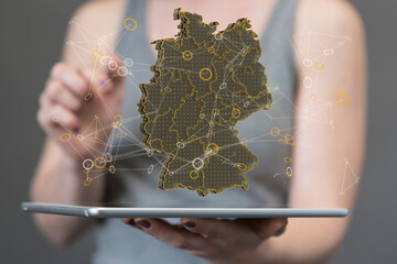 A map of Germany consisting of 3D triangles, lines,