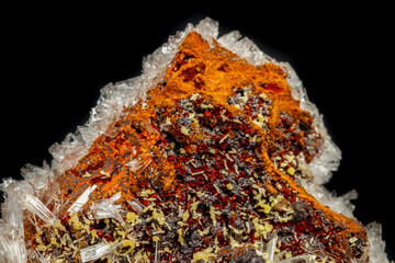 Macro mineral stone crystals Hemimorphite rock on a black background