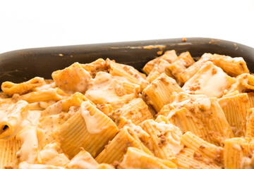 Macaroni with meat baked with cheese