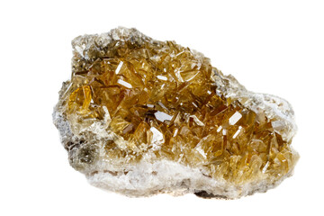 Macro mineral stone baryte crystals, Barite on a white background