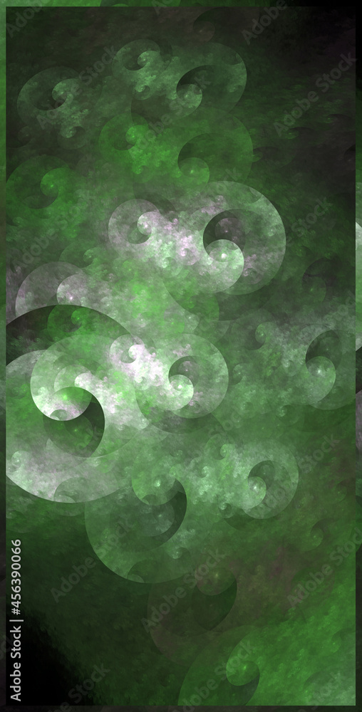 Aufkleber green highlighted curls of various sizes are layered against a black background. abstract vertical f