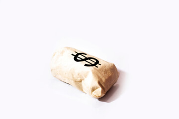 A sack of dollar sign bag isolated on the white background.
