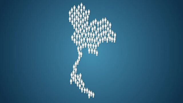 Graphic animation - People symbols in shape of map of Thailand , overpopulation concept