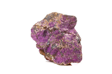 Macro mineral stone purpureus, (purple) purpurite in the breed a white background