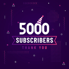 Thank you 5000 subscribers, 5K subscribers celebration modern colorful design.