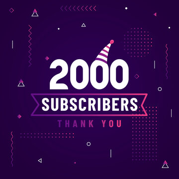 Thank you 2000 subscribers, 2K subscribers celebration modern colorful design.