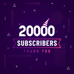 Thank you 20000 subscribers, 20K subscribers celebration modern colorful design.