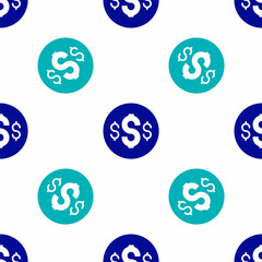 Blue Dollar symbol icon isolated seamless pattern on white background. Cash and money, wealth, payment symbol. Casino gambling. Vector