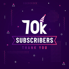 Thank you 70K subscribers, 70000 subscribers celebration modern colorful design.