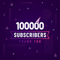 Thank you 100000 subscribers, 100K subscribers celebration modern colorful design.