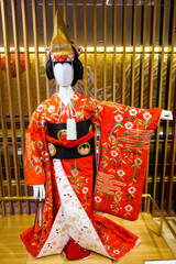 Model with red Traditional Japanese kimono
