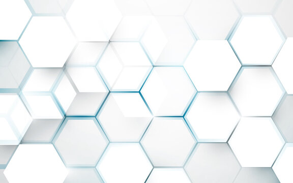 Abstract White Hexagon Geometric Design Background. Futuristic Technology Concept. Vector Illustration