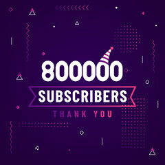 Thank you 800000 subscribers, 800K subscribers celebration modern colorful design.
