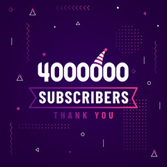 Thank you 4000000 subscribers, 4M subscribers celebration modern colorful design.