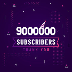 Thank you 9000000 subscribers, 9M subscribers celebration modern colorful design.