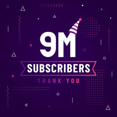 Thank you 9M subscribers, 9000000 subscribers celebration modern colorful design.