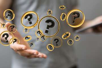 solving problem with digital question marks 3D rendering