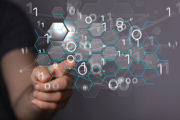 Molecular background with DNA. Network with connecting dots and lines.