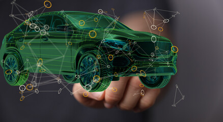Hologram auto, futuristic polygonal model auto.