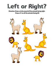 Fototapeta premium Left or Right - Learning Left and Right School Worksheets, Kindergarten Worksheets.