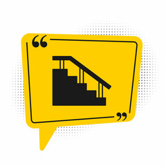Black Skateboard stairs with rail icon isolated on white background. Yellow speech bubble symbol. Vector