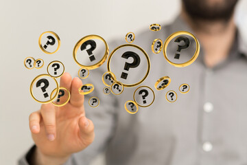 solving problem with digital question marks 3D rendering