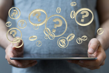 solving problem with digital question marks 3D rendering