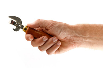 Hand holds bottle opener isolate