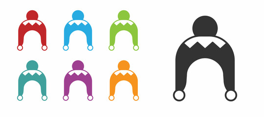 Black Winter hat icon isolated on white background. Set icons colorful. Vector
