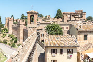 Gradara medieval village, view of the Rocca, walkway on the walls, Pesaro and Urbino, Marche region, Italy Europe
