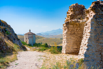 Santa Maria della Pieta church, near to castle of Rocca Calascio, Aquila, Abruzzo, Italy. Part of...