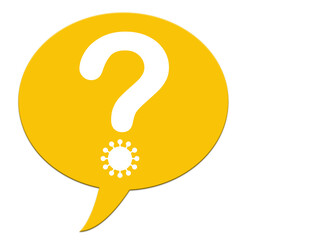 Gelbe Sprechblase mit Fragezeichen, Coronavirus, Illustration