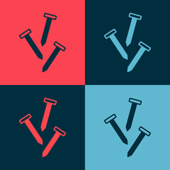 Pop art Metallic nails icon isolated on color background. Vector