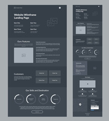 Site template landing page. Dark website wireframe layout interface design.
